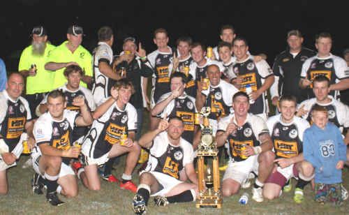 Miriam Vale Magpies celebrates after winning the 2010 Northern District Rugby League grand final against Gin Gin at the Gary Larson Oval on Saturday night. Miriam Vale Magpies celebrates after winning the 2010 Northern District Rugby League grand final against Gin Gin at the Gary Larson Oval on Saturday night.